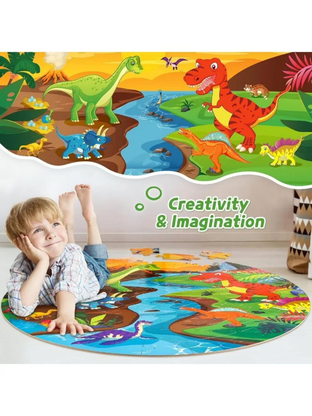 Large Dinosaur Floor Puzzle for Kids 2-8, 70 Piece Jigsaw, STEM Learning Toy